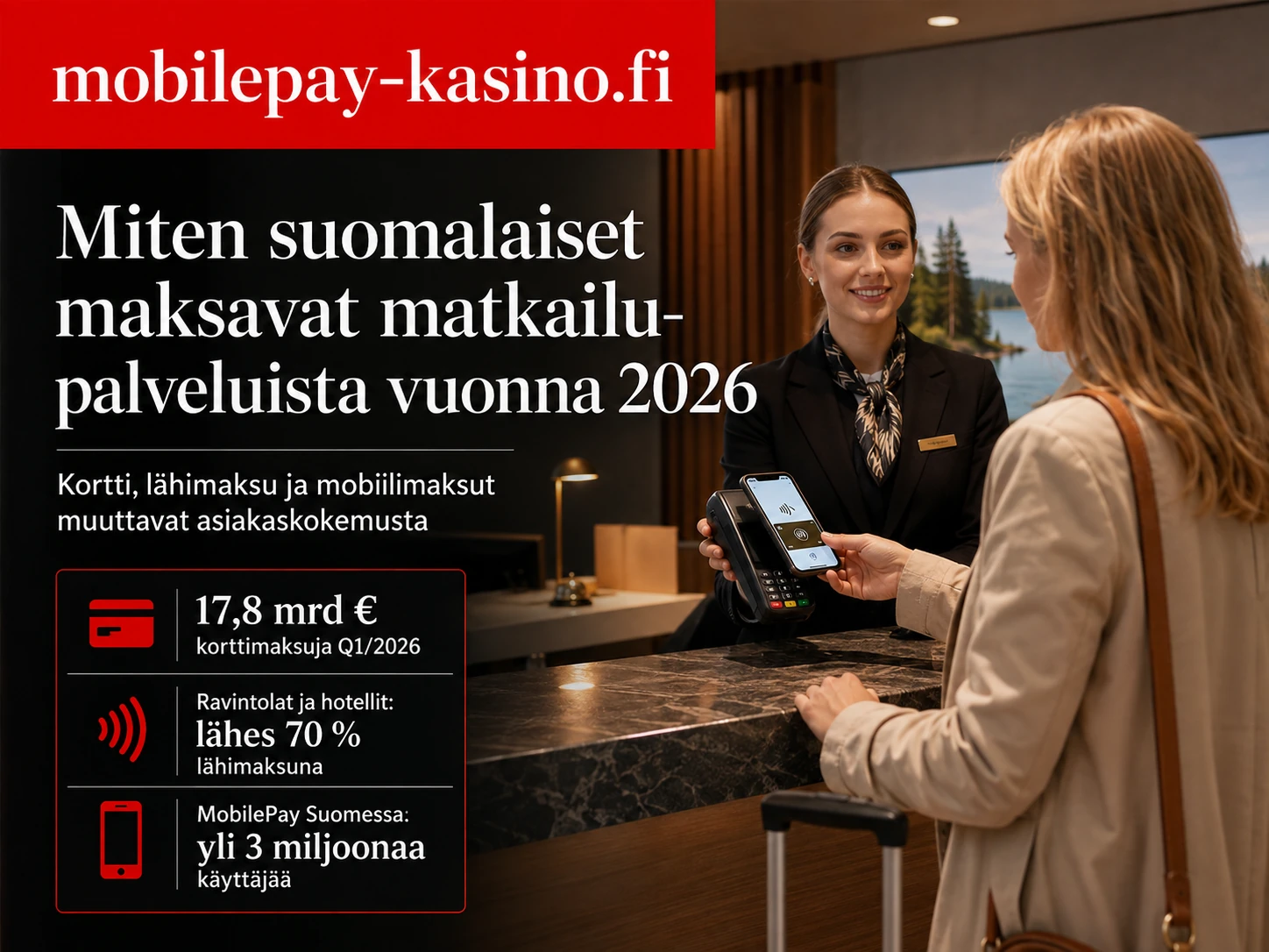 Miten suomalaiset maksavat matkailupalveluista vuonna 2026 – kortti, lähimaksu ja MobilePay hotellin vastaanotossa